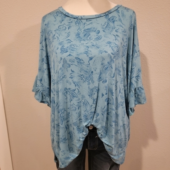 Lularoe Super Soft Blue Top With Ruffled Sleeves Size XL - Picture 5 of 8